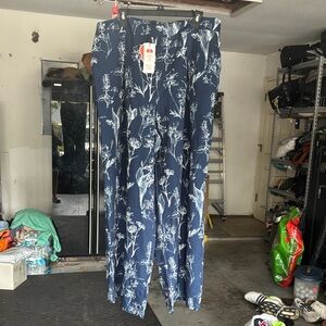 Cider Navy and White Botanical Wide-Leg Pants